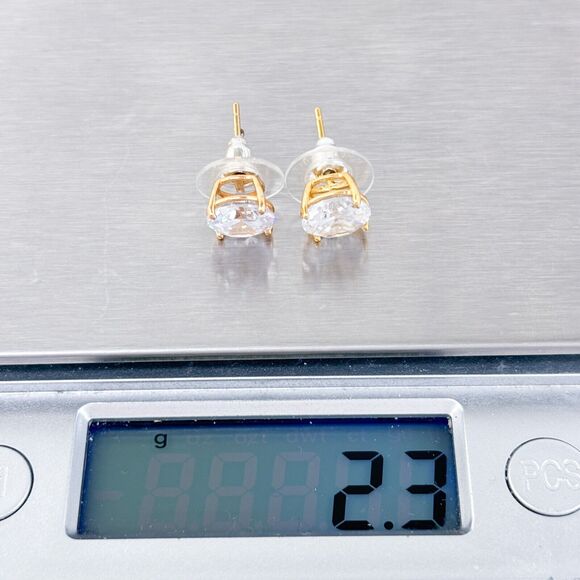 Vintage Sterling Silver 925 Gold-Tone 8mm Cubic Zirconia Stud Earrings - Picture 5 of 6